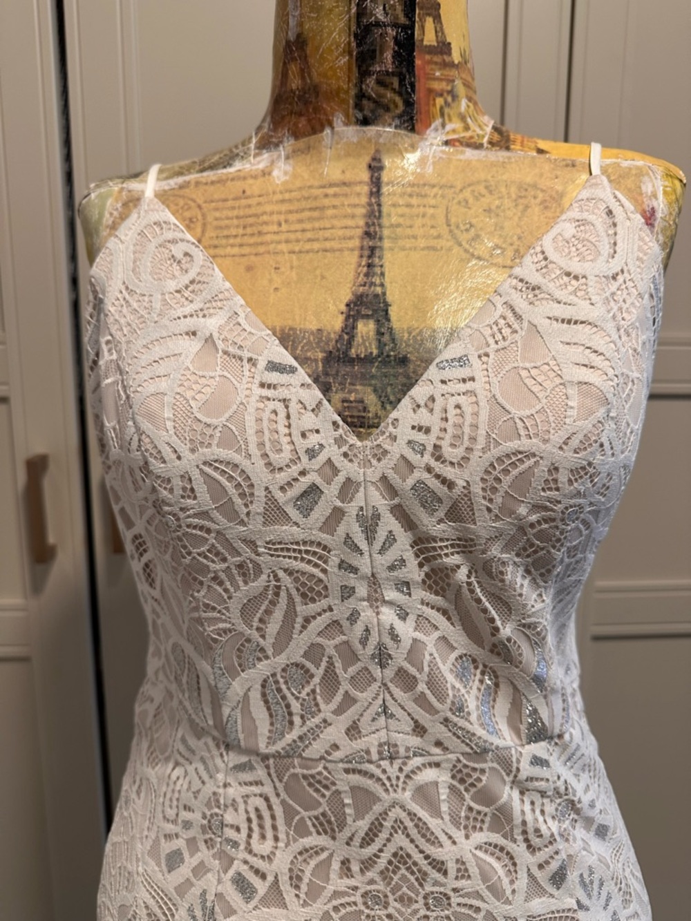 Vince Camuto White Lace Spaghetti Strap Sheath Dress - Picture 4 of 11